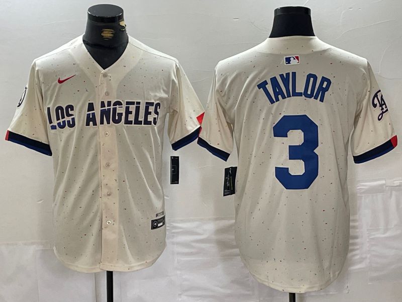 Men Los Angeles Dodgers 3 Taylor Cream Fashion Nike Game MLB Jersey style 1
